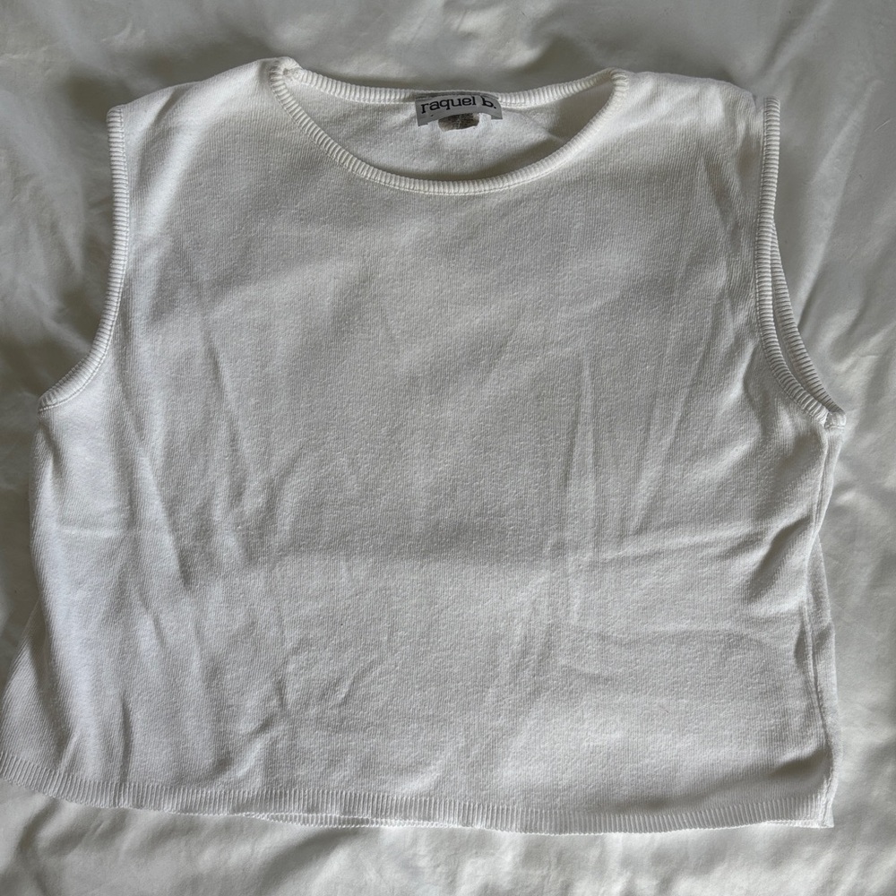 Raquel Allegra Soft White Sleeveless Knit Shell - Picture 1 of 6
